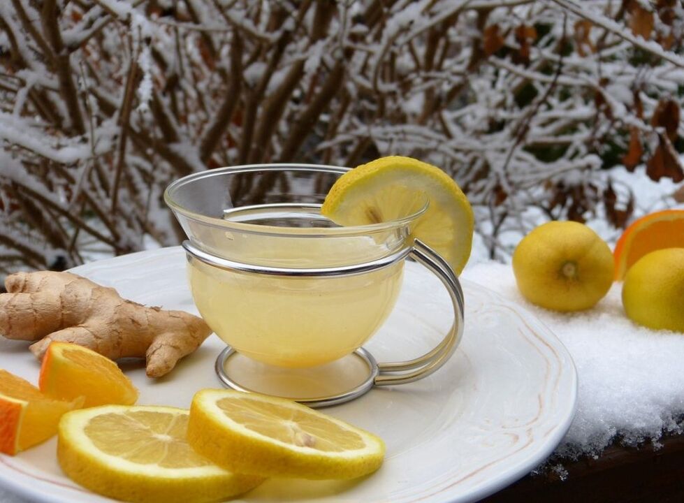 tea with lemon based on ginger for power